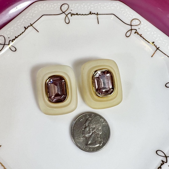 Givenchy Couture Lucite & Amethyst Crystal Clip-On Earrings - Picture 3 of 9
